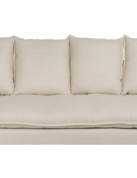 Grand Canapé moderne style Hamptons chic Droit 4 places 220 cm Tissu Blanc crème Bois de pin massif MDF Almareta 