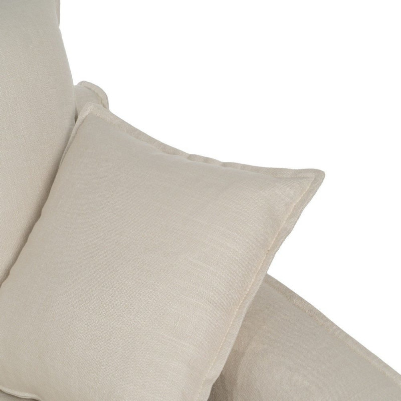 Grand Canapé moderne style Hamptons chic Droit 4 places 220 cm Tissu Blanc crème Bois de pin massif MDF Almareta 