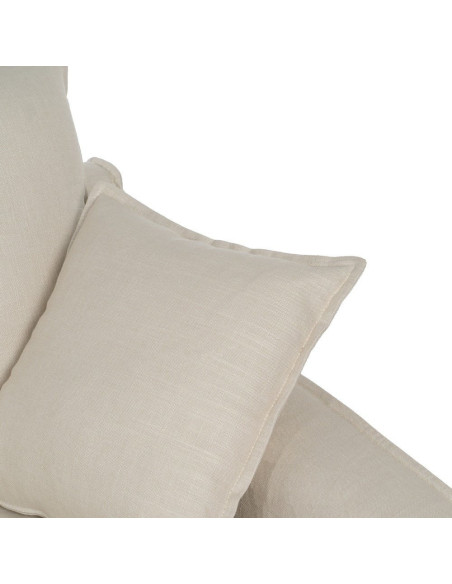 Grand Canapé moderne style Hamptons chic Droit 4 places 220 cm Tissu Blanc crème Bois de pin massif MDF Almareta 