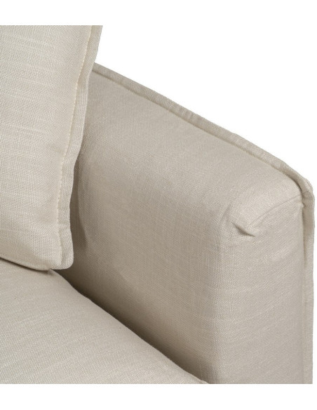 Grand Canapé moderne style Hamptons chic Droit 4 places 220 cm Tissu Blanc crème Bois de pin massif MDF Almareta 