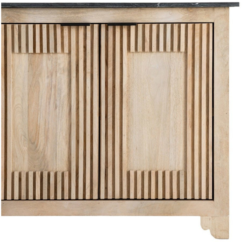 Grand Buffet Enfilade Japandi chic Bas 4 portes Marbre Noir Bois de manguier Naturel Natsuvik 