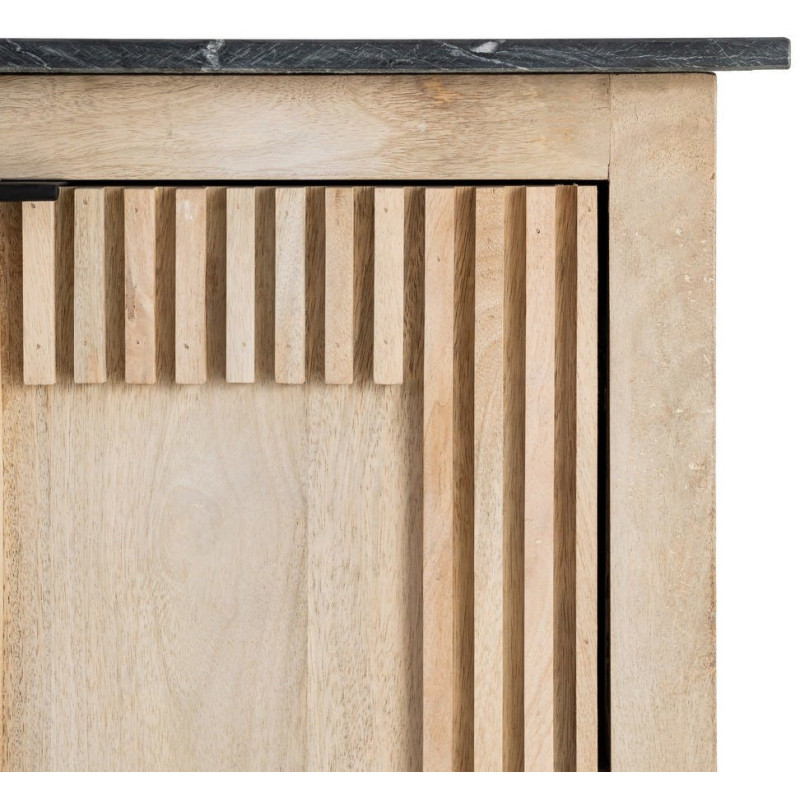 Grand Buffet Enfilade Japandi chic Bas 4 portes Marbre Noir Bois de manguier Naturel Natsuvik 