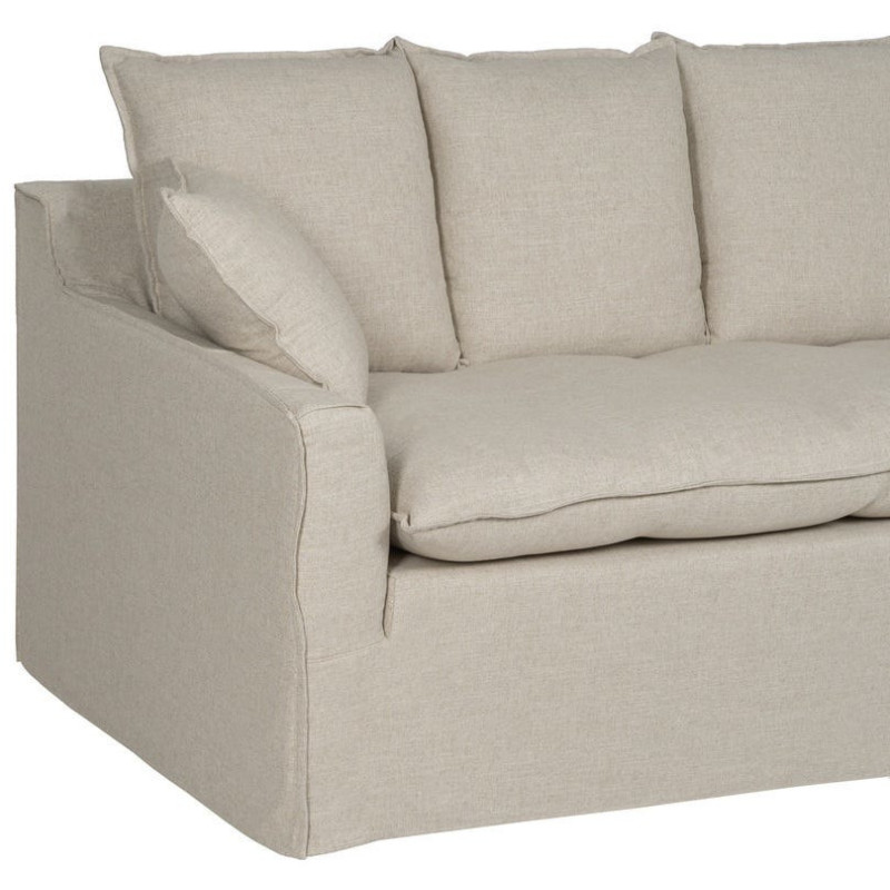 Grand Canapé moderne style Hamptons chic Droit 4 places 220 cm Tissu Beige naturel Bois de pin massif MDF Almareta 