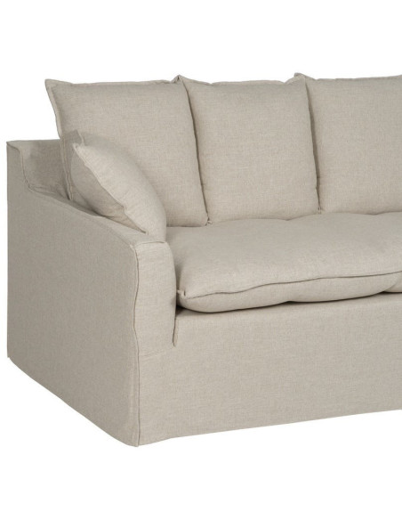 Grand Canapé moderne style Hamptons chic Droit 4 places 220 cm Tissu Beige naturel Bois de pin massif MDF Almareta 