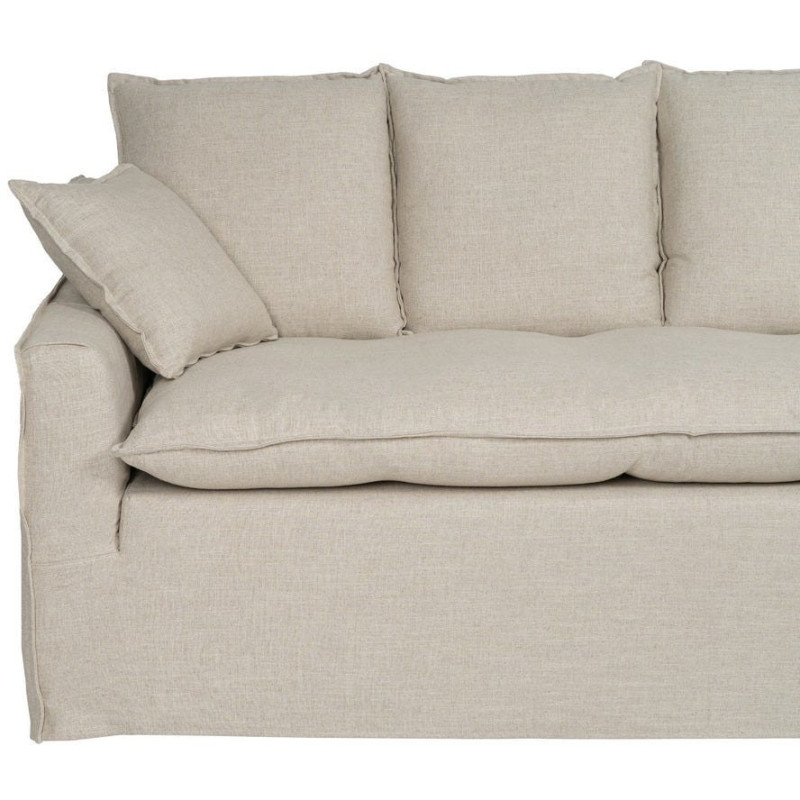 Grand Canapé moderne style Hamptons chic Droit 4 places 220 cm Tissu Beige naturel Bois de pin massif MDF Almareta 