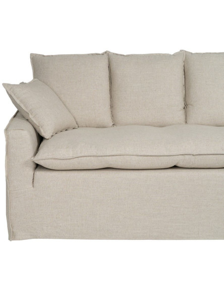 Grand Canapé moderne style Hamptons chic Droit 4 places 220 cm Tissu Beige naturel Bois de pin massif MDF Almareta 