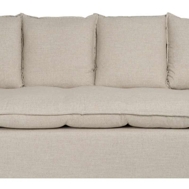 Grand Canapé moderne style Hamptons chic Droit 4 places 220 cm Tissu Beige naturel Bois de pin massif MDF Almareta 