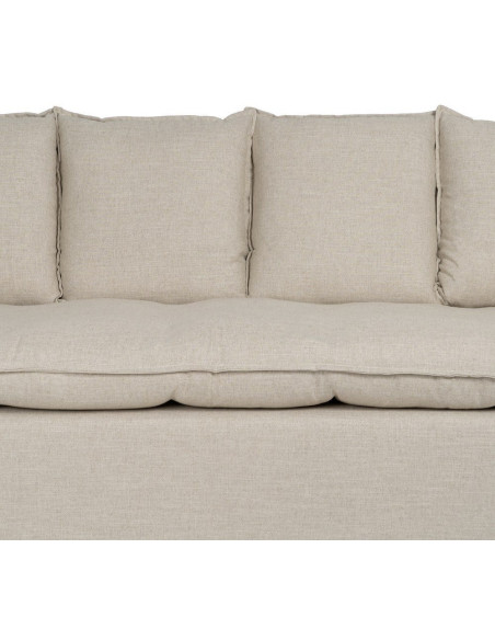 Grand Canapé moderne style Hamptons chic Droit 4 places 220 cm Tissu Beige naturel Bois de pin massif MDF Almareta 