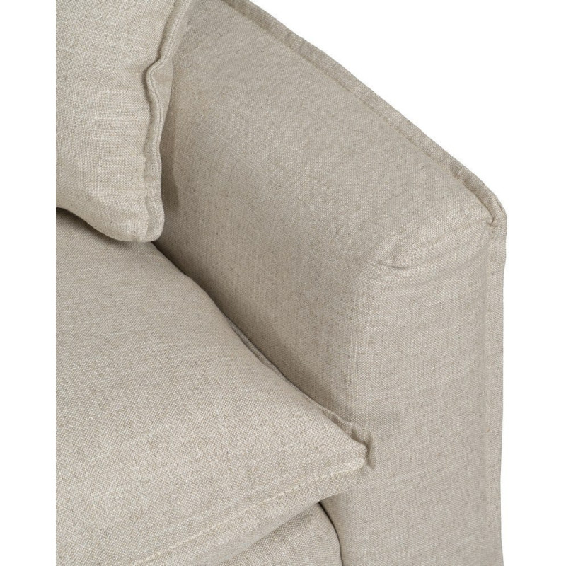 Grand Canapé moderne style Hamptons chic Droit 4 places 220 cm Tissu Beige naturel Bois de pin massif MDF Almareta 