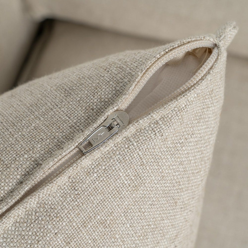 Grand Canapé moderne style Hamptons chic Droit 4 places 220 cm Tissu Beige naturel Bois de pin massif MDF Almareta 