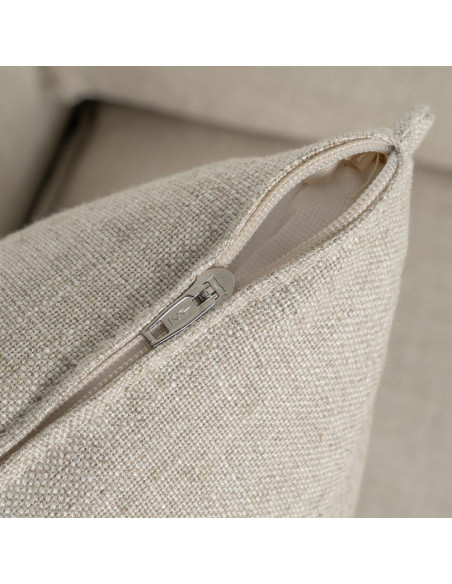 Grand Canapé moderne style Hamptons chic Droit 4 places 220 cm Tissu Beige naturel Bois de pin massif MDF Almareta 