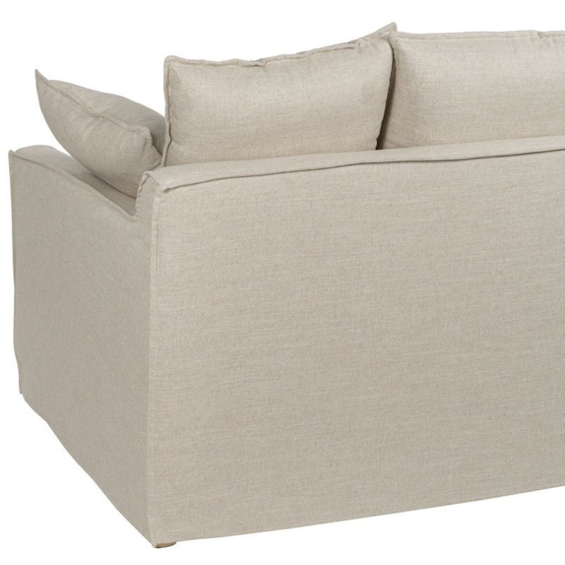 Grand Canapé moderne style Hamptons chic Droit 4 places 220 cm Tissu Beige naturel Bois de pin massif MDF Almareta 