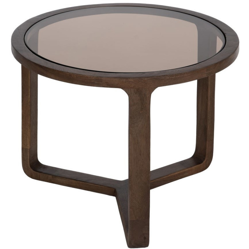 Table basse design rétro moderne Ronde 60 cm Bois de manguier Marron Verre Ambré Orvina 