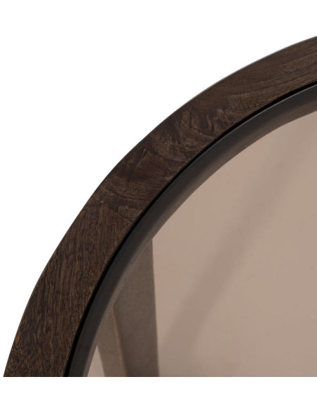 Table basse design rétro moderne Ronde 60 cm Bois de manguier Marron Verre Ambré Orvina 