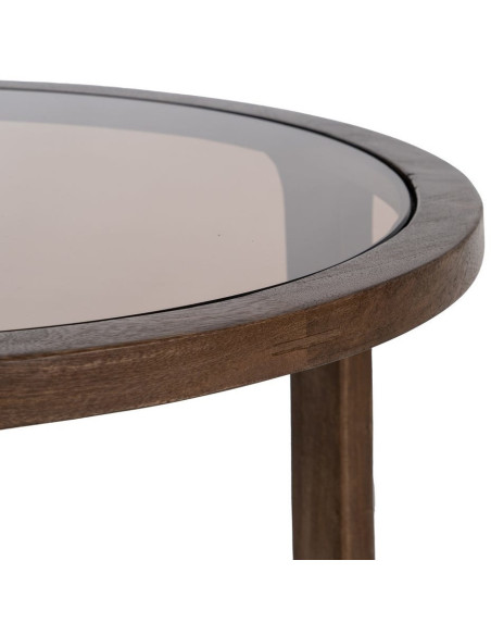 Table basse design rétro moderne Ronde 60 cm Bois de manguier Marron Verre Ambré Orvina 