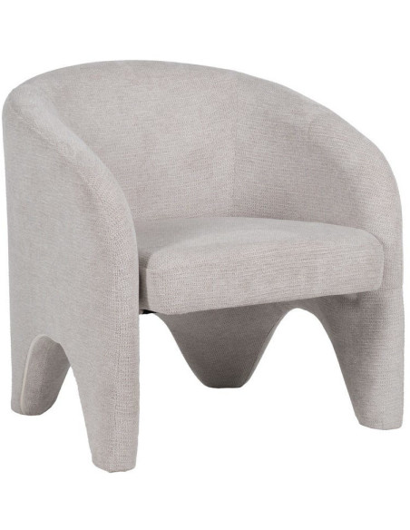 Fauteuil design organique moderne style années 70 revisité Tissu Beige Bois= Métal Solimio 