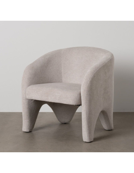 Fauteuil design organique moderne style années 70 revisité Tissu Beige Bois= Métal Solimio 