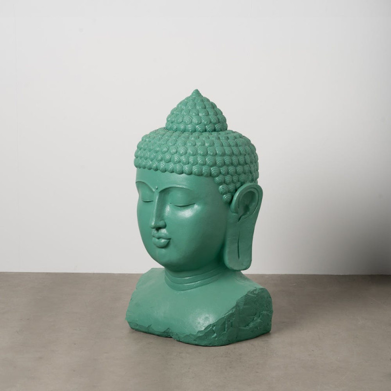 Grande Statue extérieur Tête de bouddha H 108 cm Résine de magnésium Turquoise Serenya 