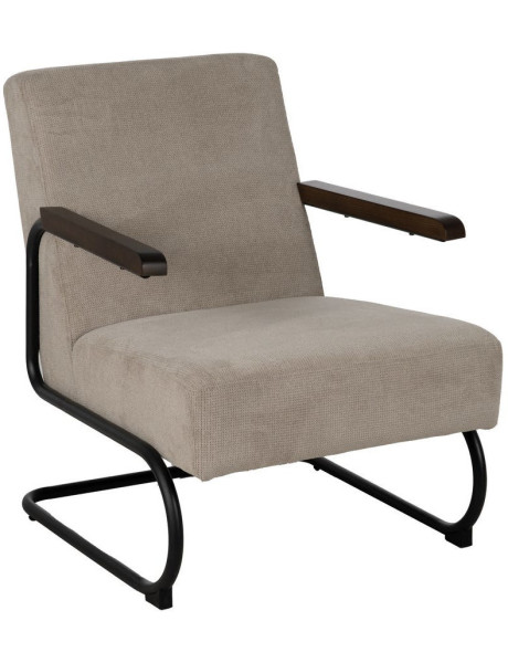 Fauteuil industriel vintage Tissu Vieux taupe Métal Noir Bois Marron foncé Arvello 