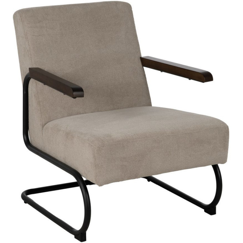 Fauteuil industriel vintage Tissu Vieux taupe Métal Noir Bois Marron foncé Arvello 