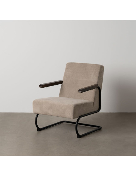 Fauteuil industriel vintage Tissu Vieux taupe Métal Noir Bois Marron foncé Arvello 