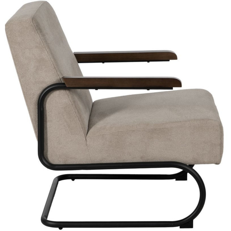 Fauteuil industriel vintage Tissu Vieux taupe Métal Noir Bois Marron foncé Arvello 