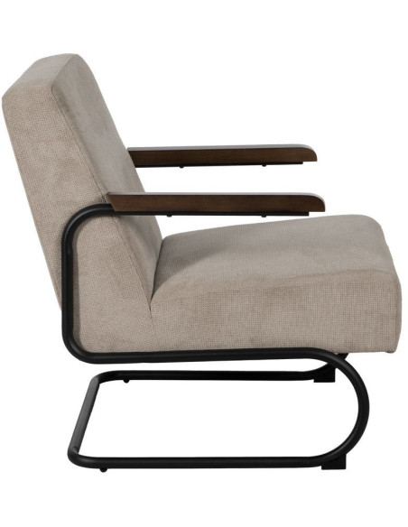 Fauteuil industriel vintage Tissu Vieux taupe Métal Noir Bois Marron foncé Arvello 