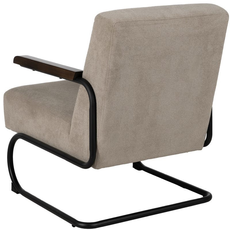 Fauteuil industriel vintage Tissu Vieux taupe Métal Noir Bois Marron foncé Arvello 