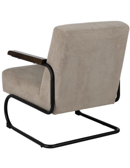 Fauteuil industriel vintage Tissu Vieux taupe Métal Noir Bois Marron foncé Arvello 