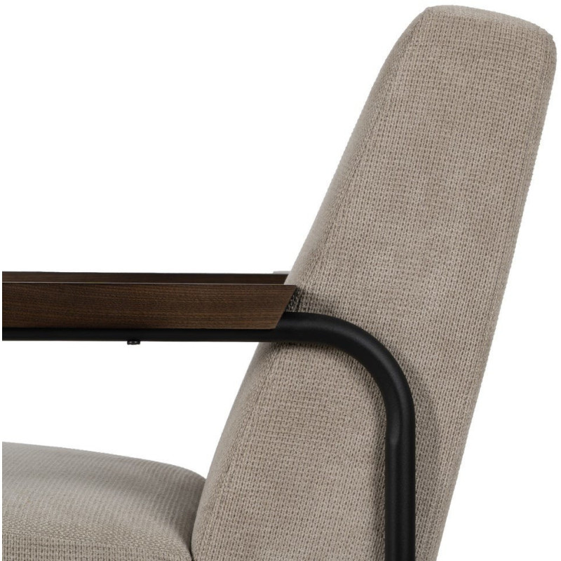 Fauteuil industriel vintage Tissu Vieux taupe Métal Noir Bois Marron foncé Arvello 