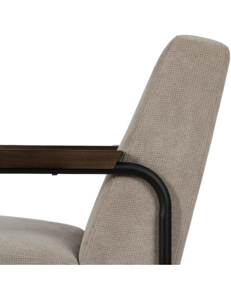 Fauteuil industriel vintage Tissu Vieux taupe Métal Noir Bois Marron foncé Arvello 