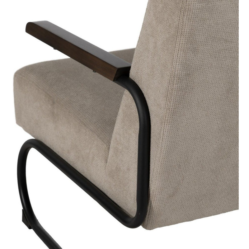 Fauteuil industriel vintage Tissu Vieux taupe Métal Noir Bois Marron foncé Arvello 