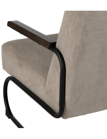 Fauteuil industriel vintage Tissu Vieux taupe Métal Noir Bois Marron foncé Arvello 