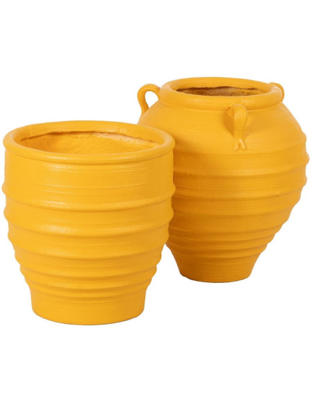 Grand Cache-pot XXL Vase méditerranéen Amphore H 60 cm Résine de magnésium Jaune Zurénia 