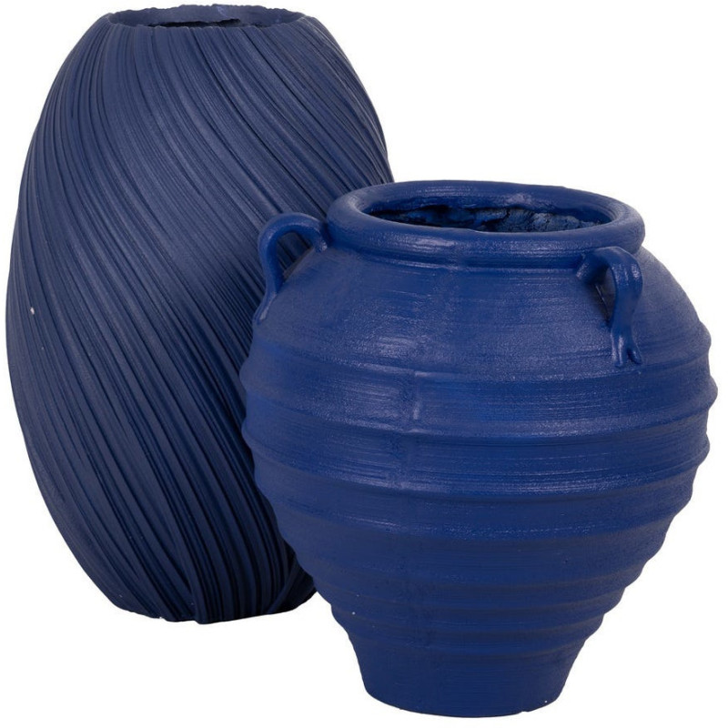 Grand Cache-pot XXL Vase méditerranéen Amphore H 60 cm Résine de magnésium Bleu foncé Zurénia 