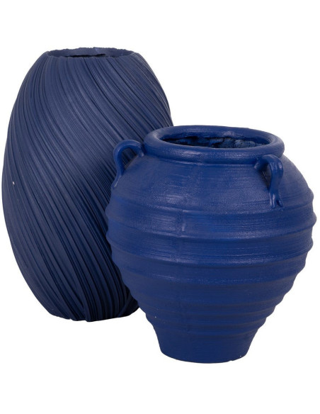 Grand Cache-pot XXL Vase méditerranéen Amphore H 60 cm Résine de magnésium Bleu foncé Zurénia 