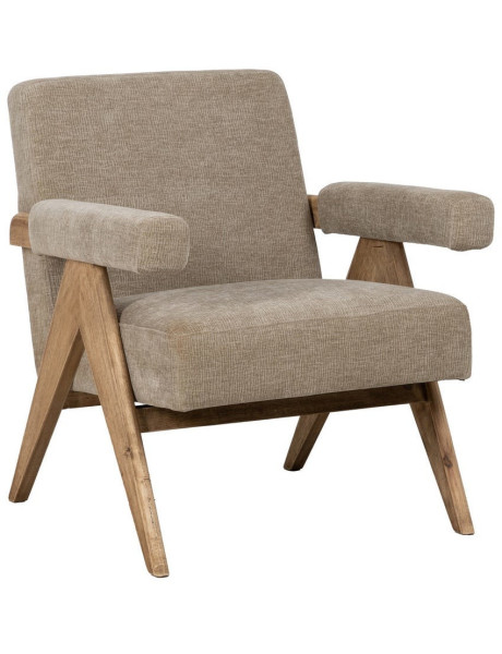 Fauteuil scandinave vintage Tissu Beige Bois d'hévéa Naturel Lenviro 