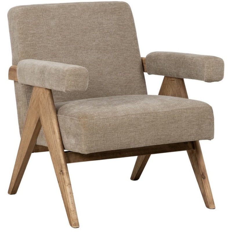 Fauteuil scandinave vintage Tissu Beige Bois d'hévéa Naturel Lenviro 