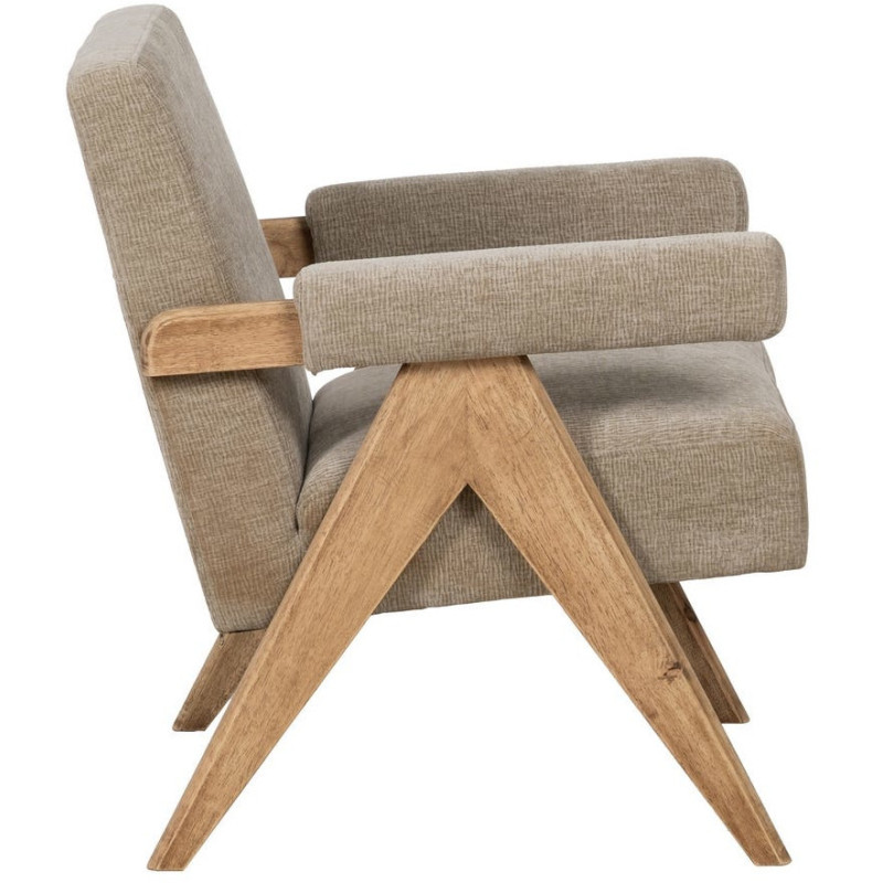 Fauteuil scandinave vintage Tissu Beige Bois d'hévéa Naturel Lenviro 