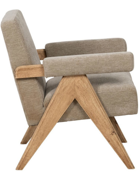 Fauteuil scandinave vintage Tissu Beige Bois d'hévéa Naturel Lenviro 