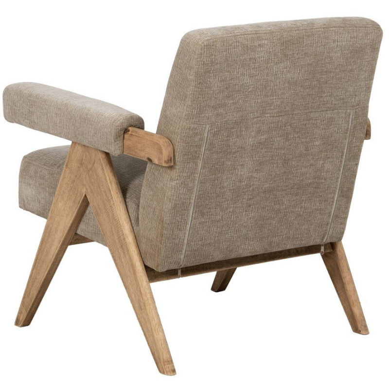 Fauteuil scandinave vintage Tissu Beige Bois d'hévéa Naturel Lenviro 