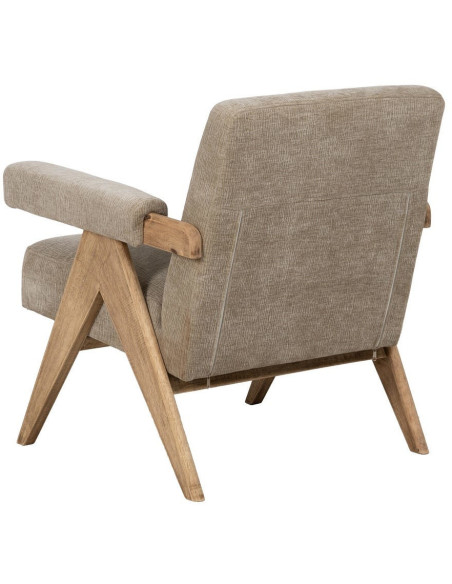 Fauteuil scandinave vintage Tissu Beige Bois d'hévéa Naturel Lenviro 