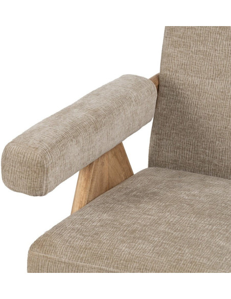 Fauteuil scandinave vintage Tissu Beige Bois d'hévéa Naturel Lenviro 