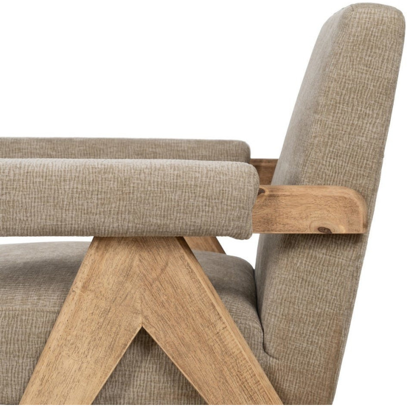 Fauteuil scandinave vintage Tissu Beige Bois d'hévéa Naturel Lenviro 