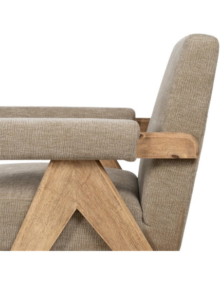 Fauteuil scandinave vintage Tissu Beige Bois d'hévéa Naturel Lenviro 