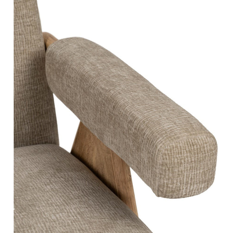 Fauteuil scandinave vintage Tissu Beige Bois d'hévéa Naturel Lenviro 