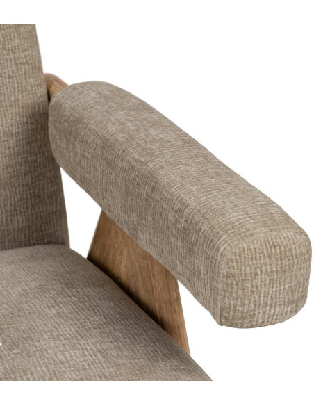 Fauteuil scandinave vintage Tissu Beige Bois d'hévéa Naturel Lenviro 