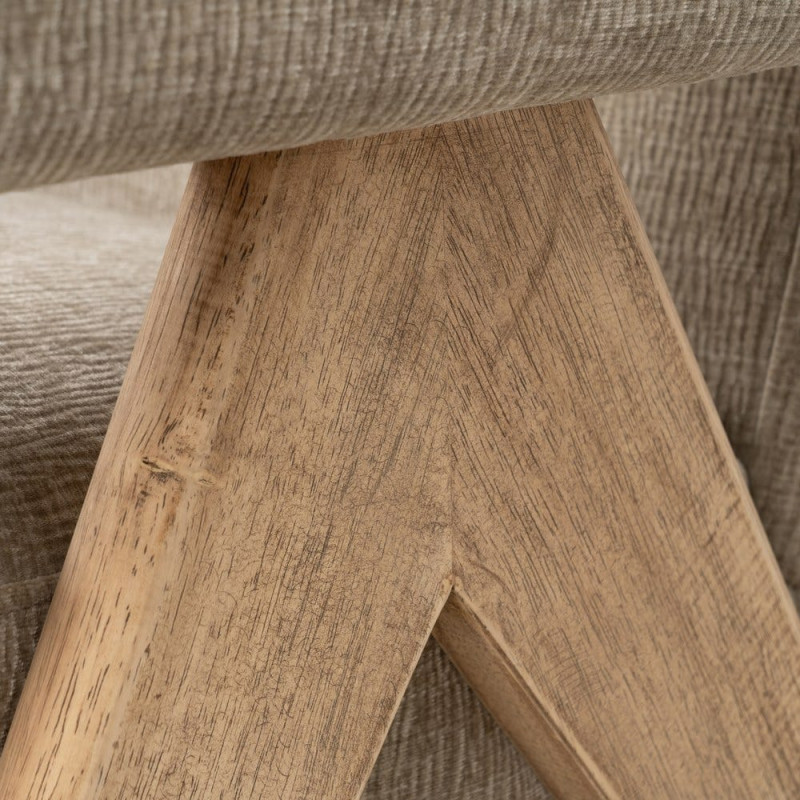 Fauteuil scandinave vintage Tissu Beige Bois d'hévéa Naturel Lenviro 