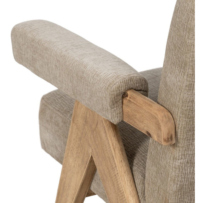 Fauteuil scandinave vintage Tissu Beige Bois d'hévéa Naturel Lenviro 