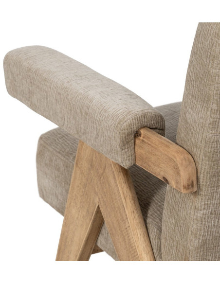 Fauteuil scandinave vintage Tissu Beige Bois d'hévéa Naturel Lenviro 